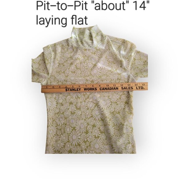 Semi Sheer Levi's Mesh Top XS Green White Daisy Print Mockneck Boho Layering - Picture 3 of 8